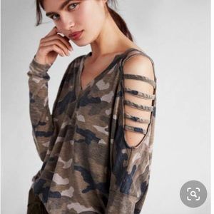 Express Midi Sleeve Cold Shoulder Top